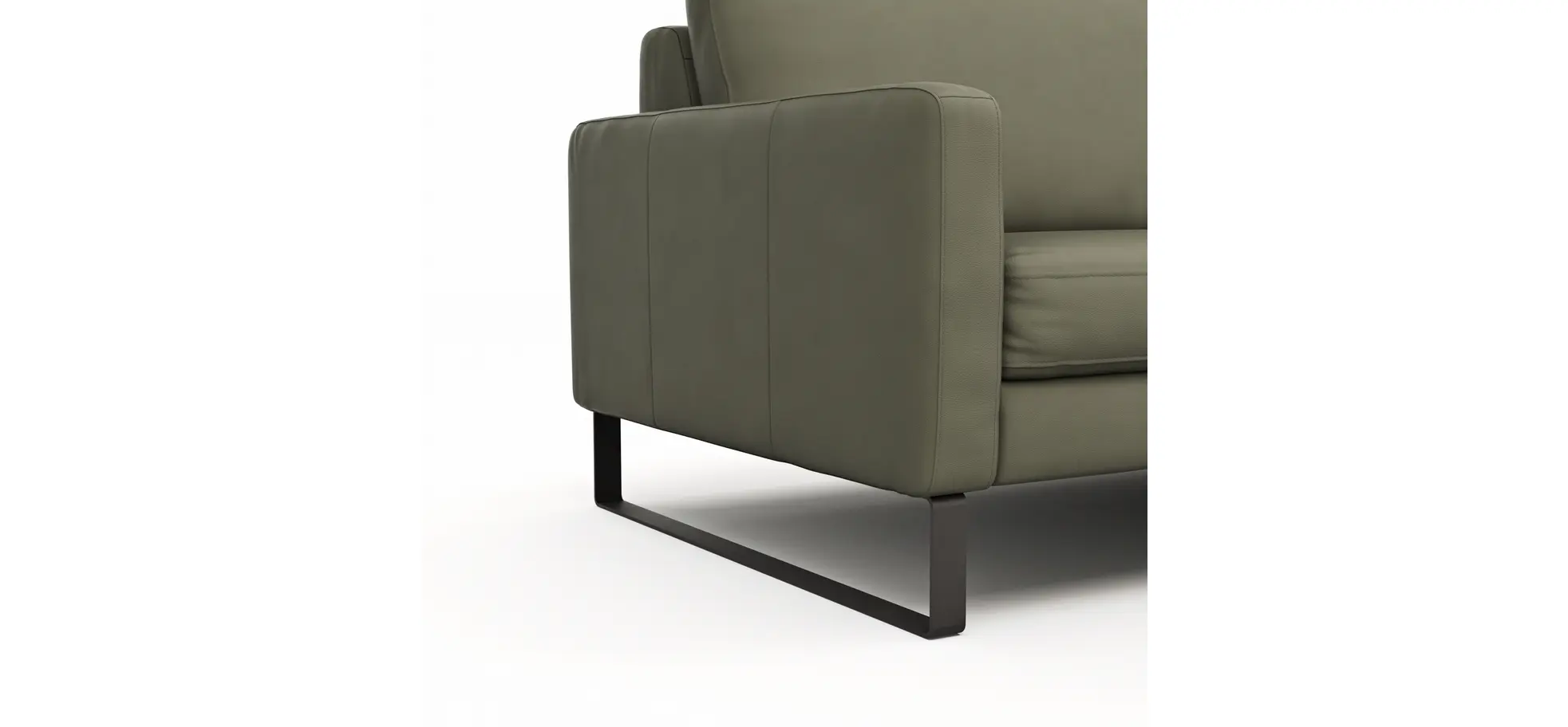Sofa Enna - 3,5-Sitzer, Armlehne A, Leder, Olive, Kufe, Schwarz