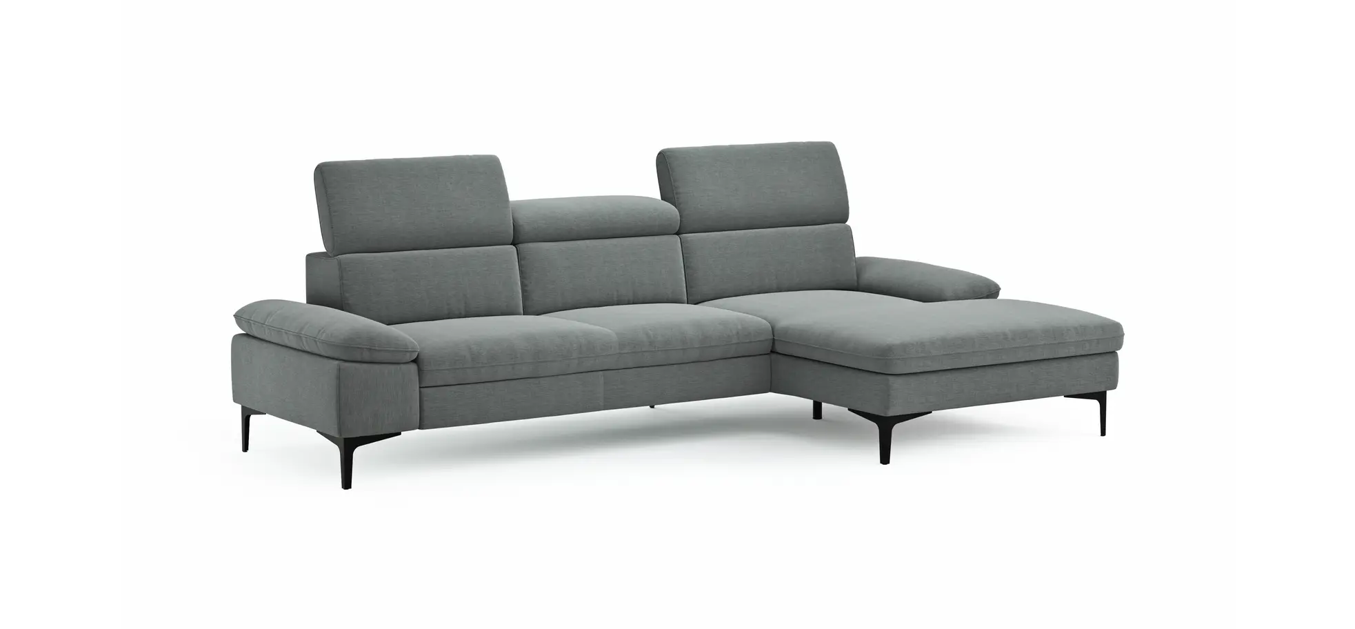 Ecksofa Felipa - 2,5-Sitzer mit Longchair rechts inkl. Kopfteil verstellbar, Stoff, Grau