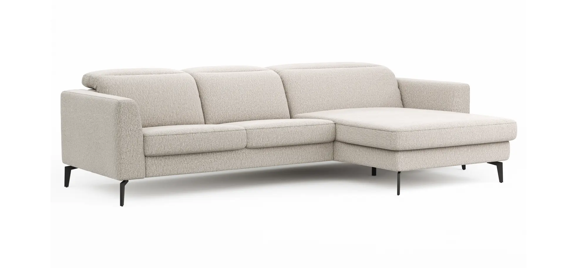 Ecksofa Rafaela 2.0 - 2,5-Sitzer mit Longchair rechts inkl. Sitzvorzug, Kopteilverstellung motorisch und Relaxfunktion motorisch im Longchair, Stoff, Champagner