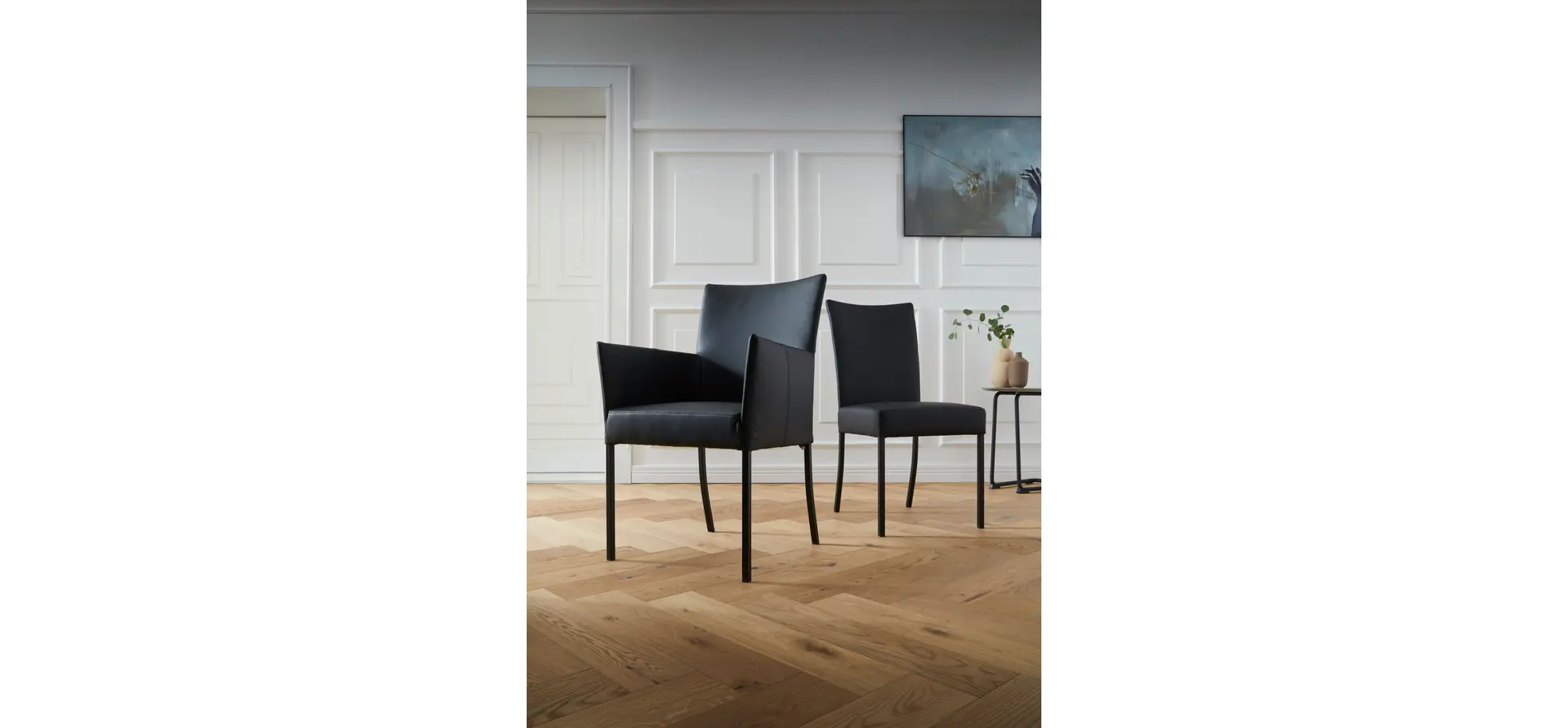 Armlehnstuhl Penthouse - Leder, Schwarz, 4 Fuß, Metall, Schwarz