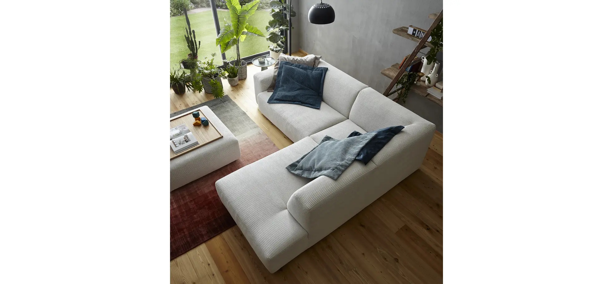 Ecksofa Elementos - 1,5-Sitzer links mit Ecke rechts, Stoff, Weiß