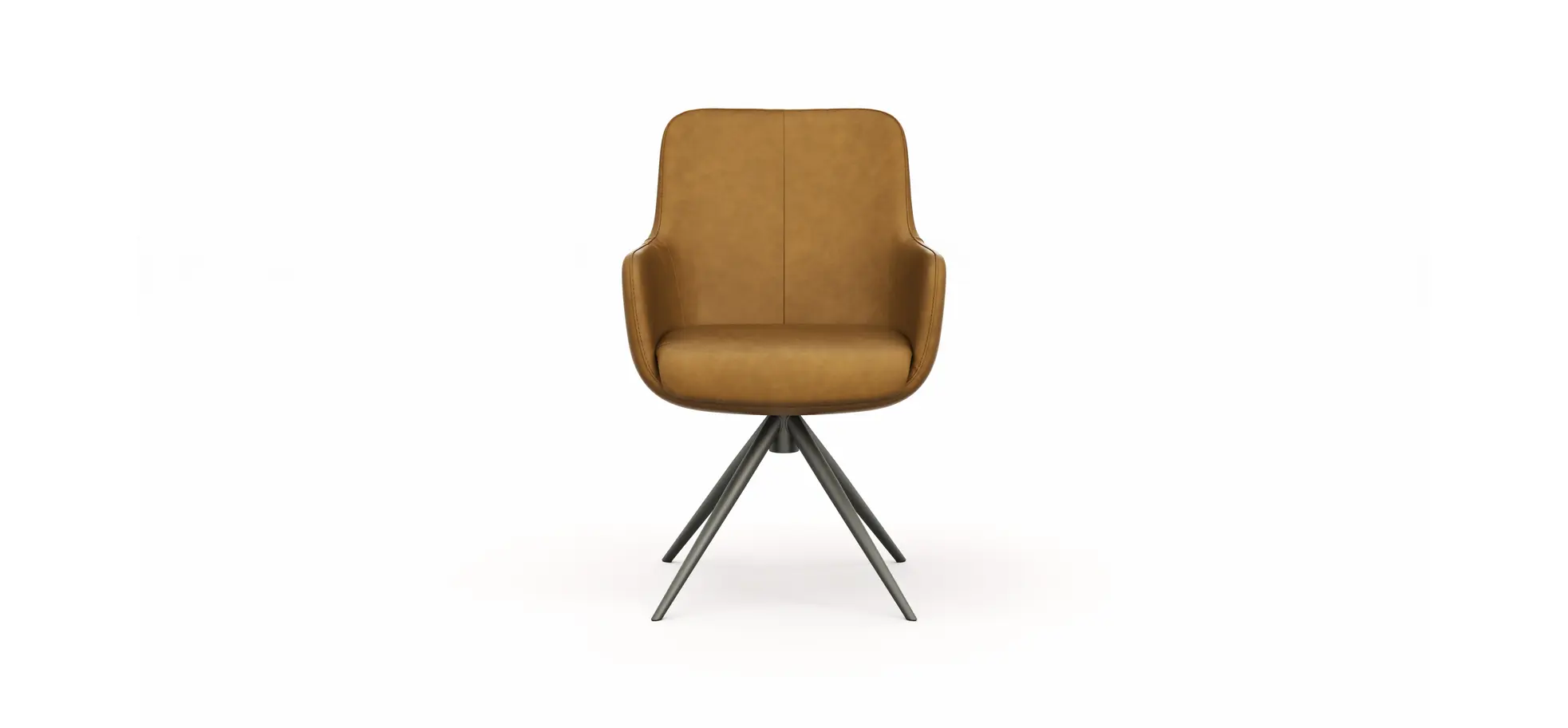 Armlehnstuhl Mis - Leder, Kurkuma, Drehbar, Gestell, Anthrazit