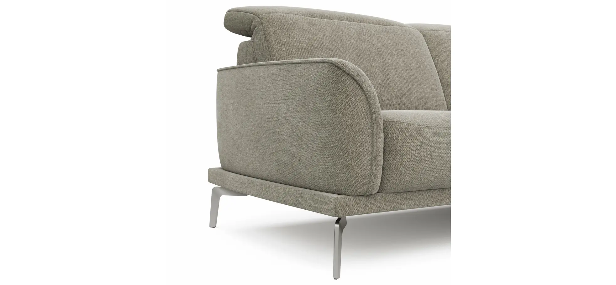 Ecksofa Amadena - 2-Sitzer mit Longchair rechts inkl. Kopfteilverstellung, Stoff, Limone