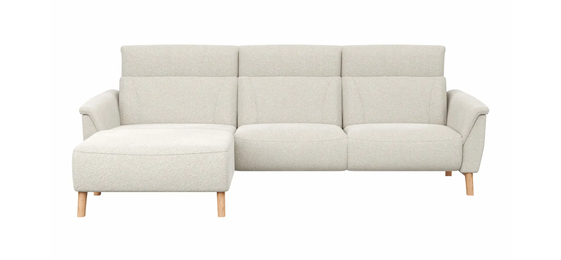 Ecksofa Nevin - Longchair links mit 2-Sitzer rechts, inkl. Kopfpolsterverstellung, Stoff, Weiß 9150582