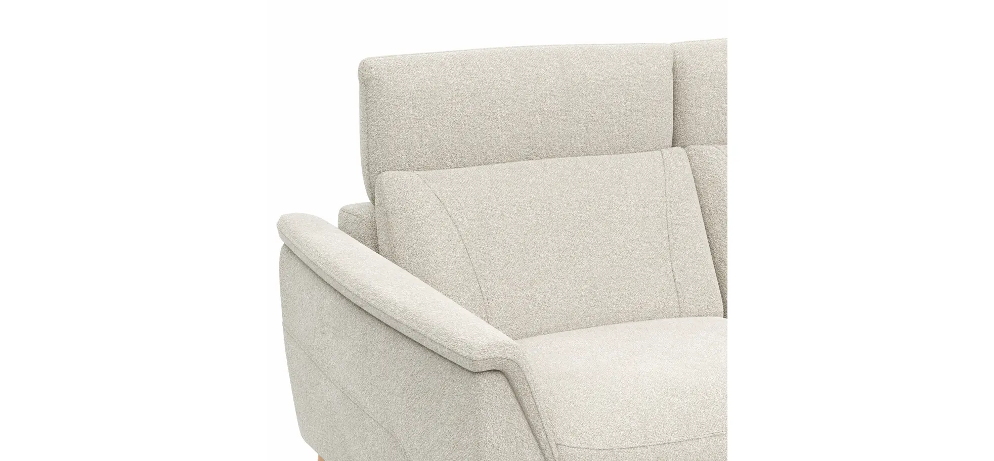 Ecksofa Nevin - 2-Sitzer mit Longchair rechts, inkl. Kopfpolsterverstellung, Stoff, Weiß