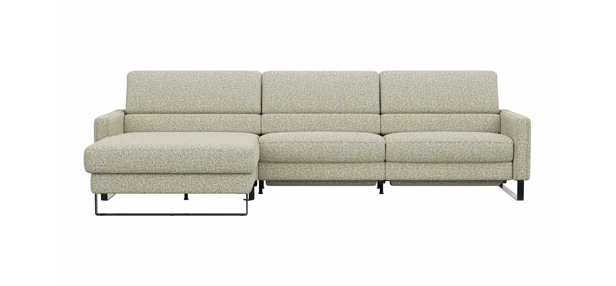 Ecksofa Valera - Longchair mit 3-Sitzer rechts inkl. Rückenlehne verstellbar und Relaxfunktion motorisch, Stoff, Limone