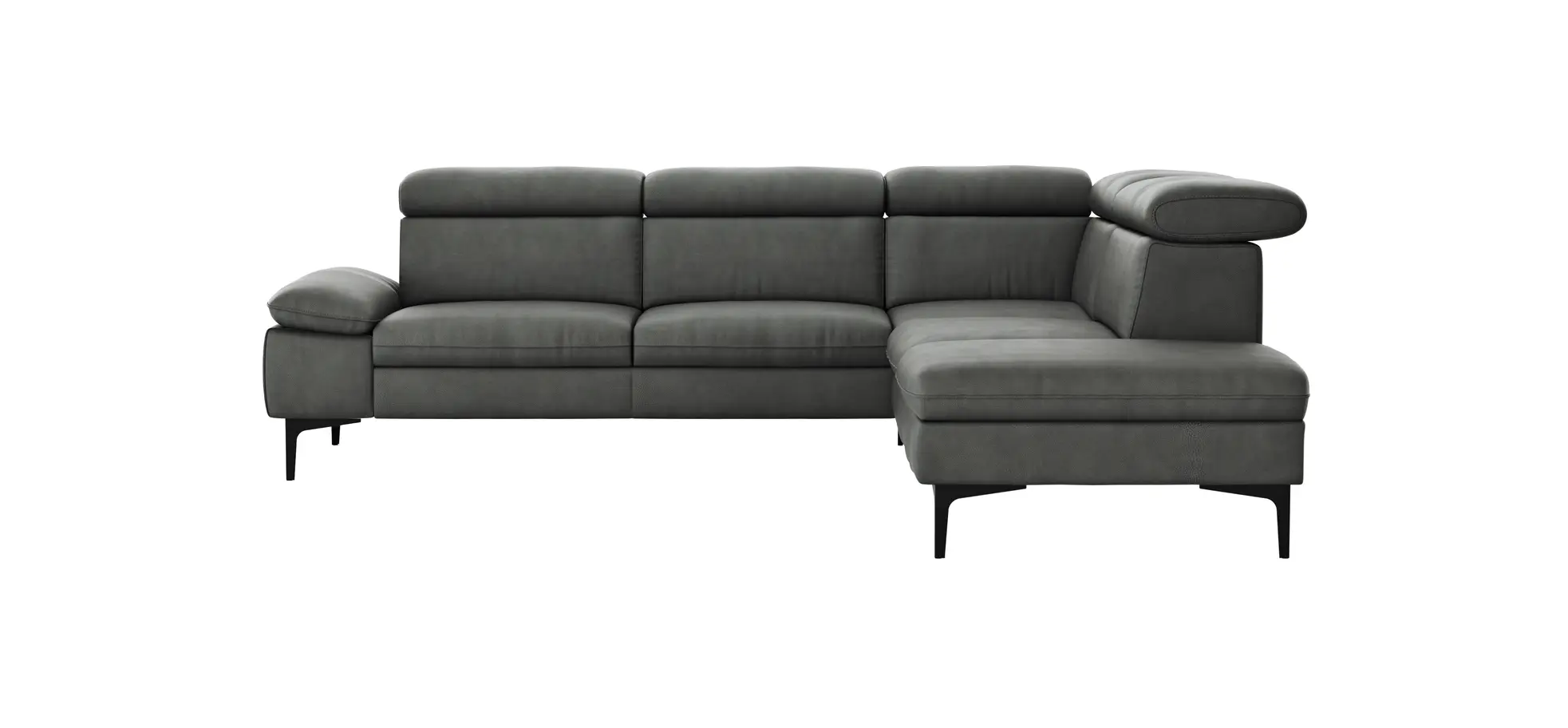 Ecksofa Felipa - 2,5-Sitzer mit Ecke rechts inkl. Kopfteil verstellbar, Leder, Grau 105125