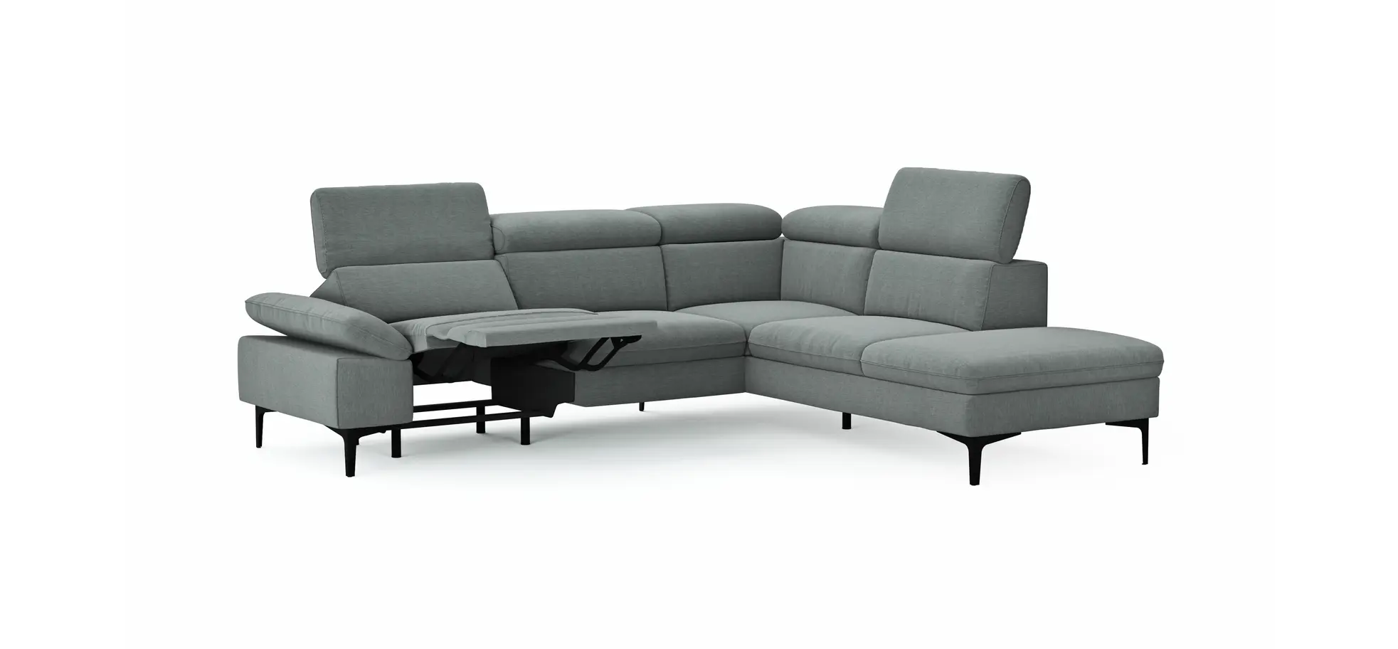Ecksofa Felipa - 2,5-Sitzer mit Ecke rechts inkl. Armlehne verstellbar und Rückenlehne/Sitztiefe verstellbar (motorisch), Stoff, Grau