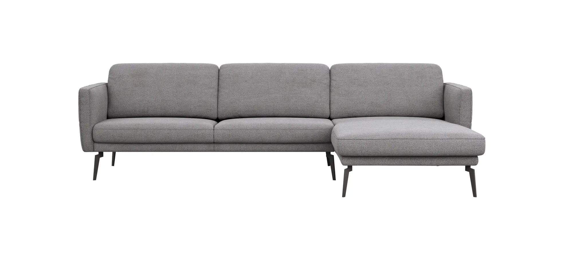 Ecksofa Estrela - 2,5-Sitzer mit Longchair rechts inkl. Rücken-/Armlehnenverstellung, Stoff, Grau 201333