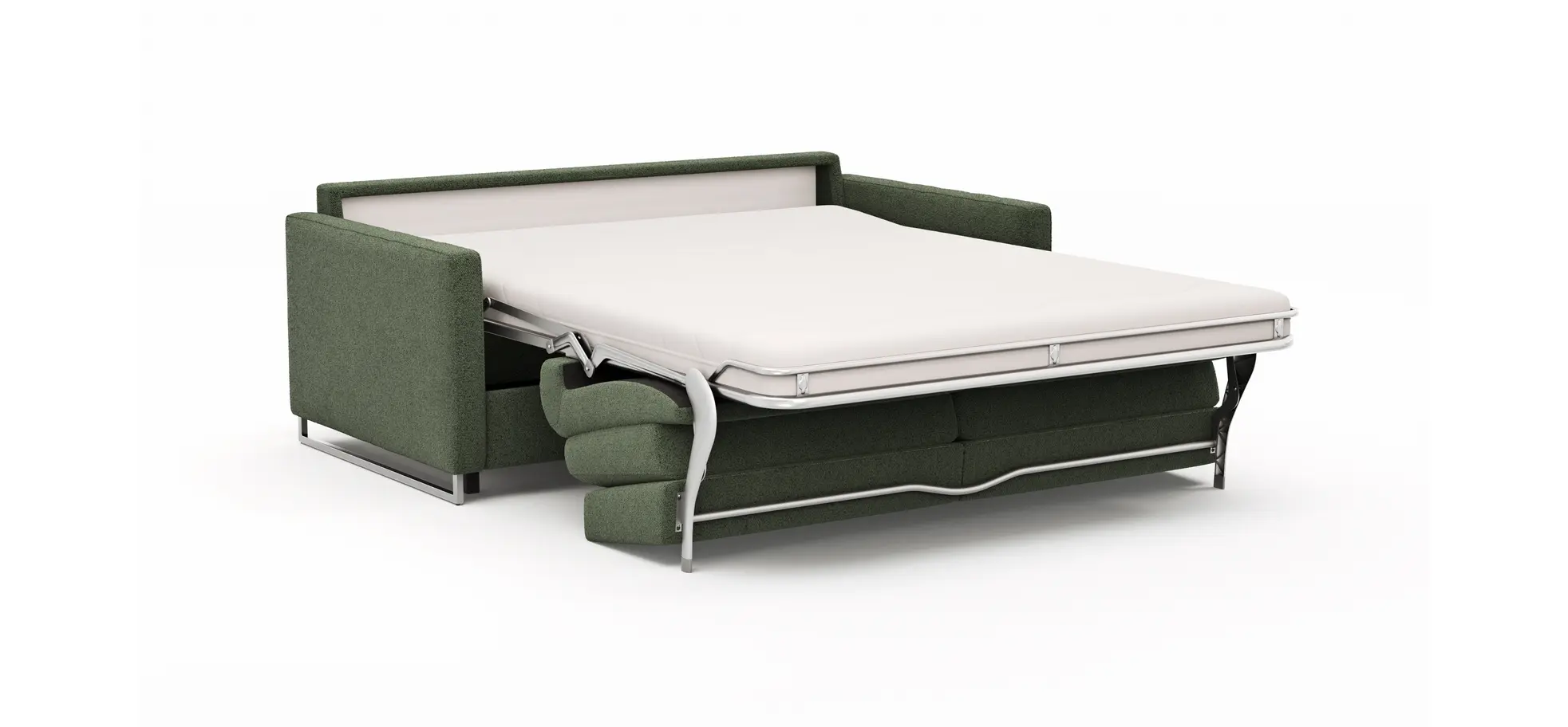 Sofa Nuoro - 2,5-Sitzer inkl. Schlaffunktion, Armlehne mit Kufe, Stoff, Olivgrün