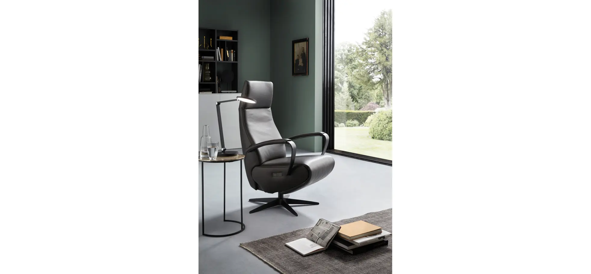 Relaxsessel Girona - Relaxfunktion (motorisch), Leder, Graphit