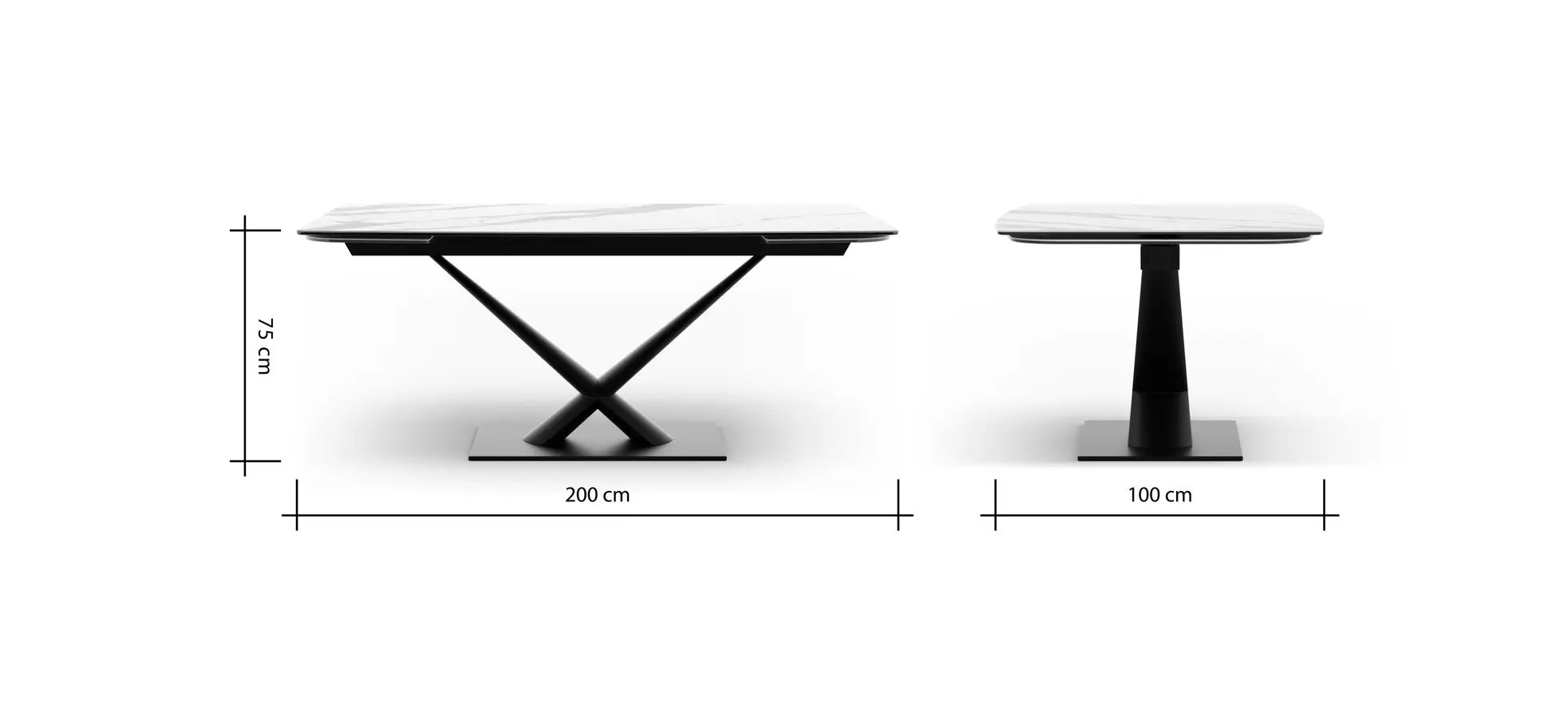 Esstisch Savona - LB ca. 200x100 cm, ausziehbar, Keramik, Weiß, Bootsform