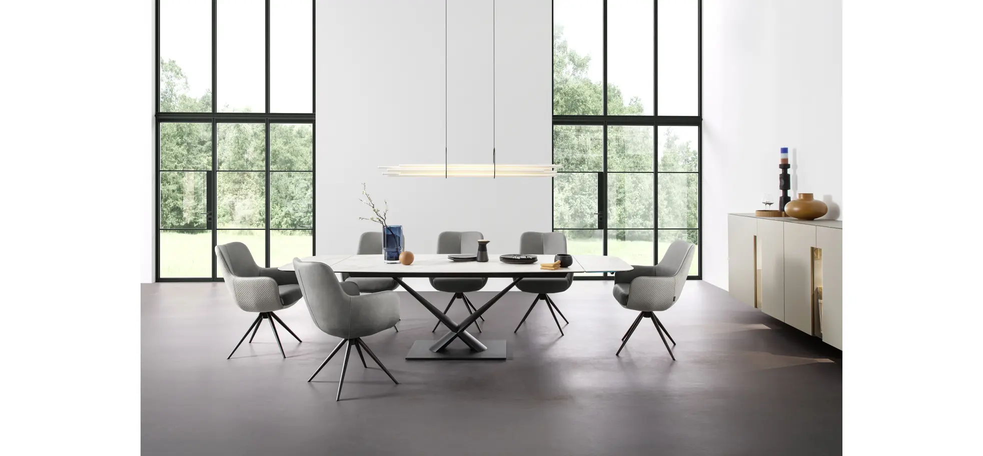 Esstisch Savona - LB ca. 200x100 cm, ausziehbar, Keramik, Weiß, Bootsform