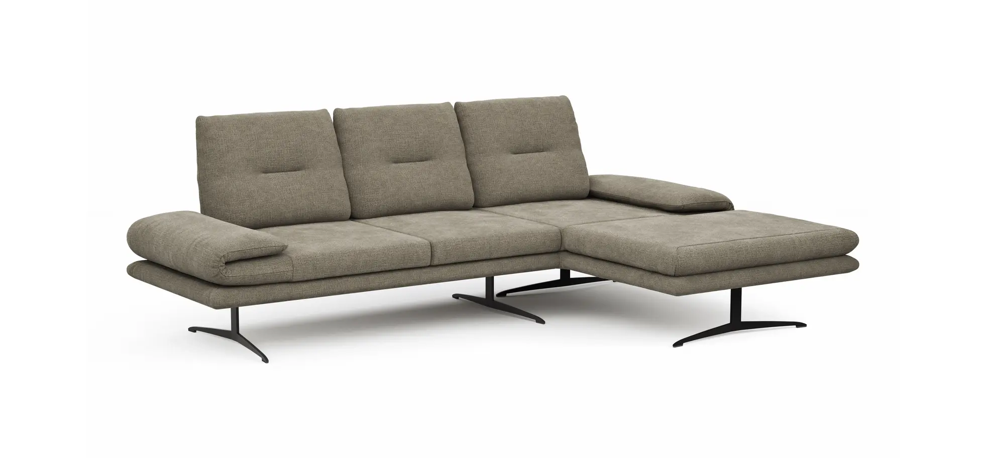 Ecksofa Lucero - 2-Sitzer mit Longchair rechts, Stoff, Olivgrün