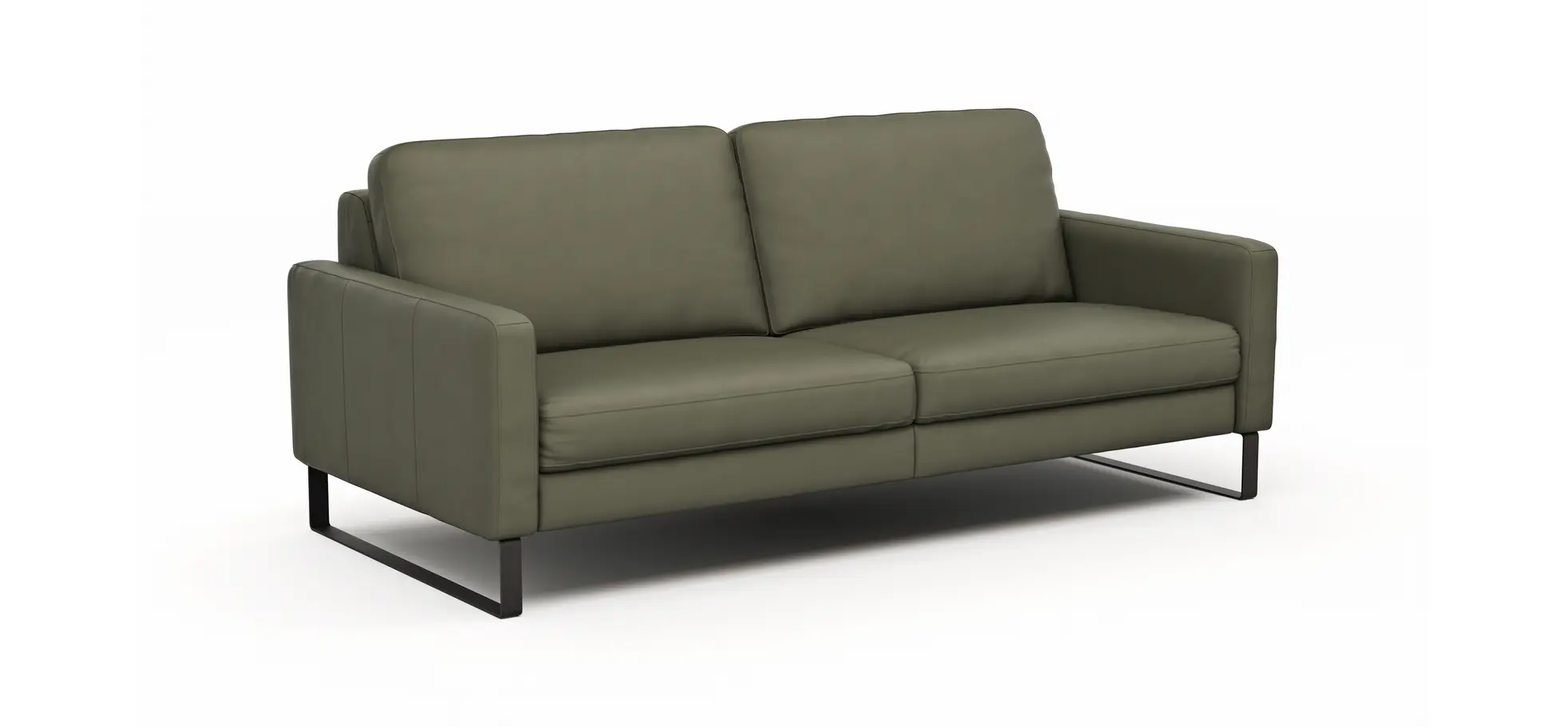 Sofa Enna - 3,5-Sitzer, Armlehne A, Leder, Olive, Kufe, Schwarz