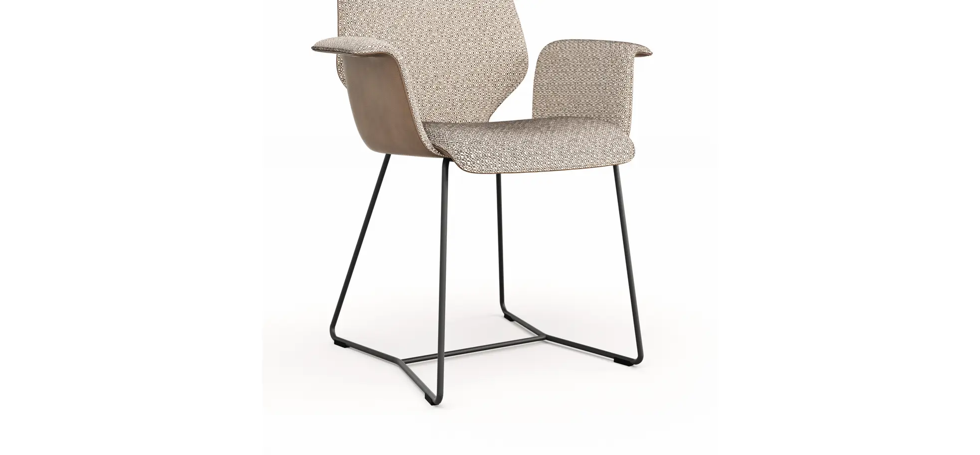 Armlehnstuhl Penthouse - Stoff, Hellgrau, Leder, Steingrau, Kufen, Anthrazit