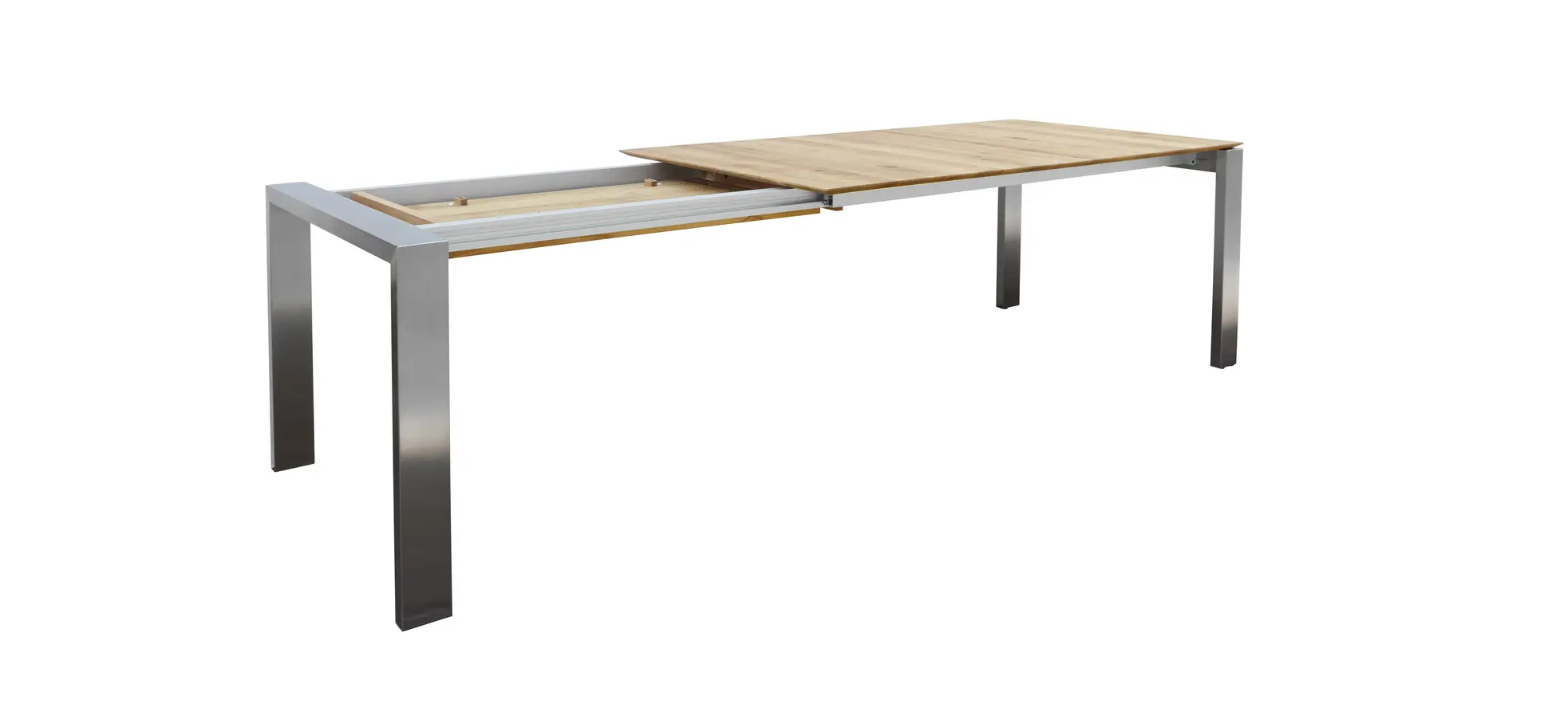 Esstisch 3400 - LB ca. 180x100 cm, ausziehbar, Asteiche massiv, 4-Fuss, Edelstahl