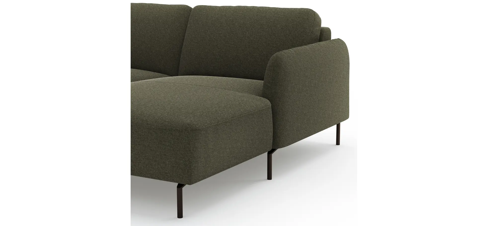 Ecksofa Leona - 3-Sitzer mit Longchair rechts inkl. Sitzvorzug motorisch, Stoff, Braungrün