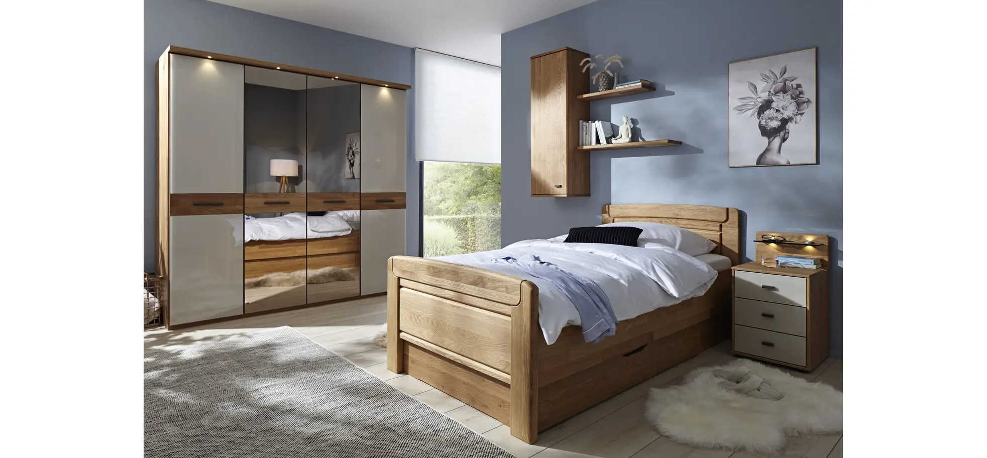 Bett Lenoso - Liegefläche ca. 90x200 cm, inkl. Bettschubkasten, Eiche massiv 120180