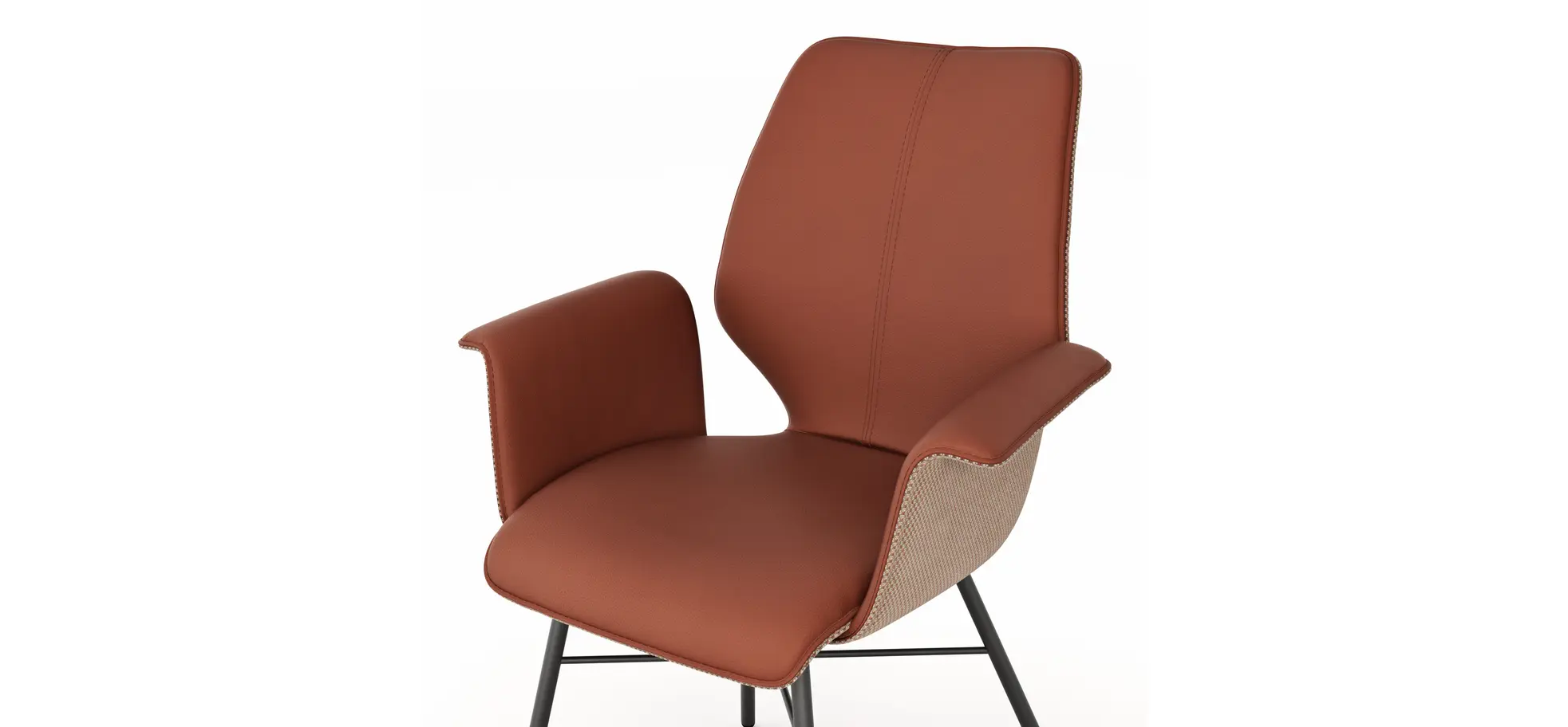 Armlehnstuhl Penthouse -  Leder, Rost, Stoff, Beige-Rost, Drehbar