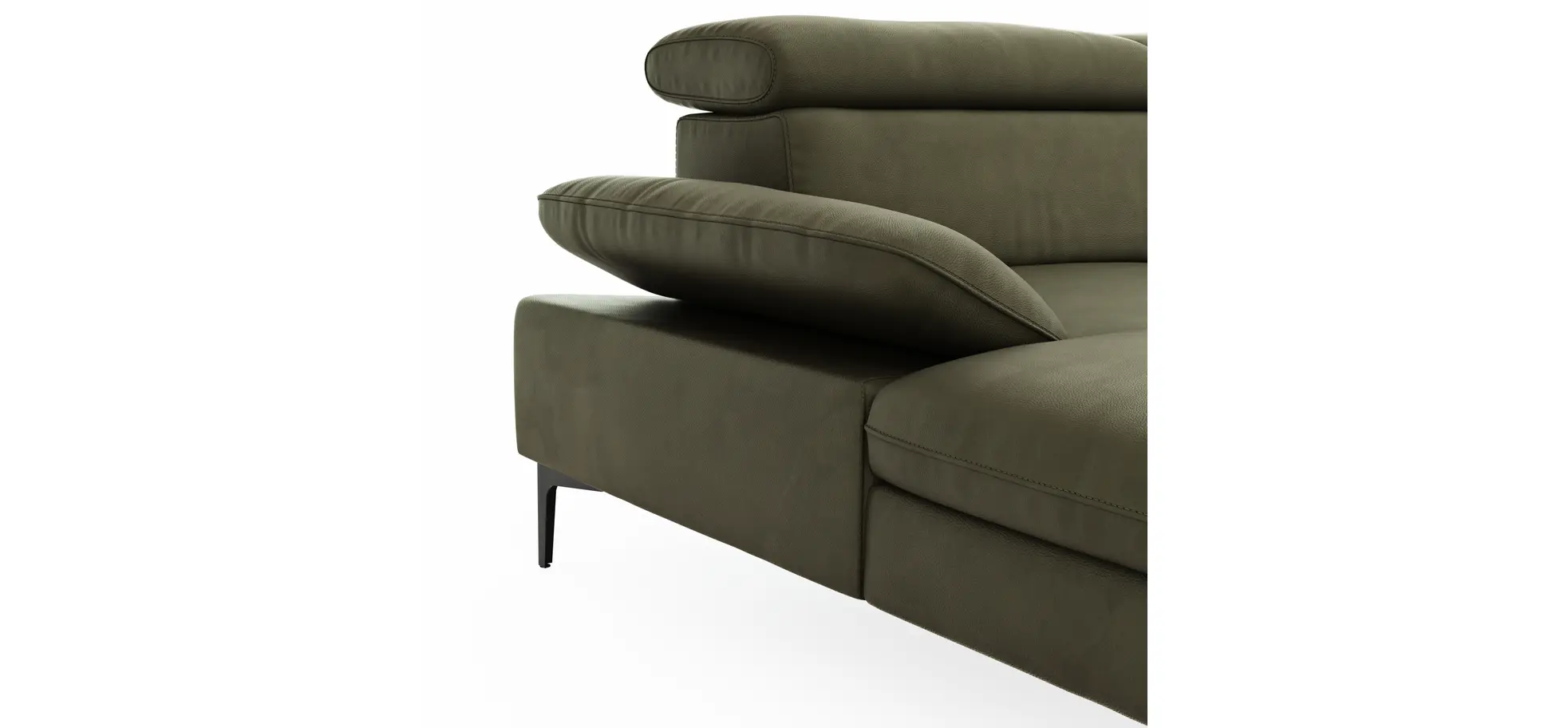Ecksofa Felipa - Longchair links mit 2,5-Sitzer inkl. Armlehne verstellbar und Rückenlehne/Sitztiefe verstellbar (motorisch), Leder, Olive
