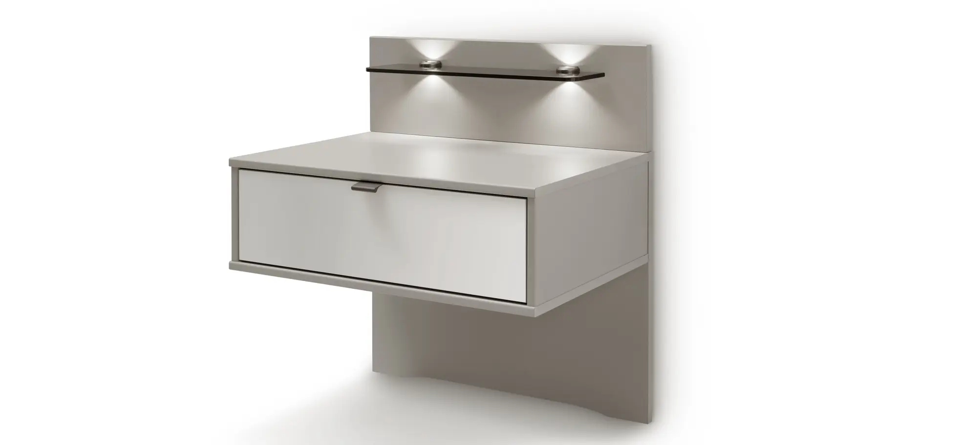 Nachttisch Marbella - Melamin Grau, Glas Weiß 134962