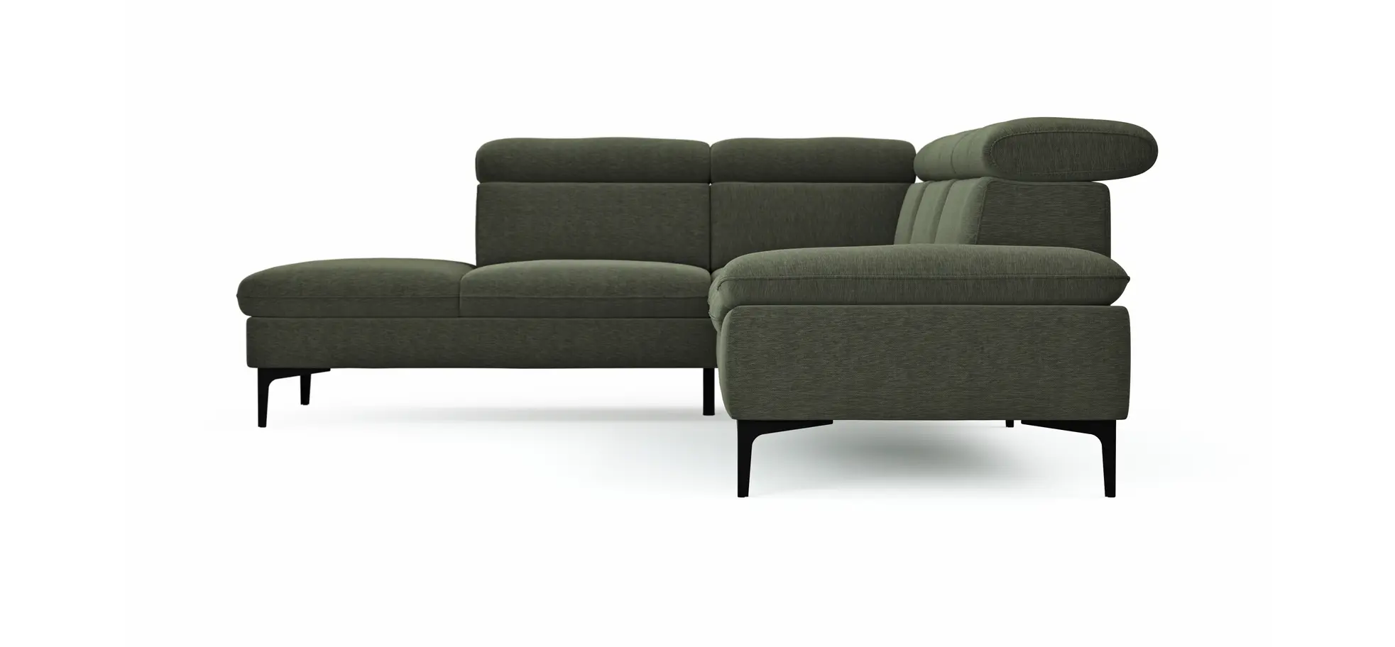 Ecksofa Felipa - Ecke links mit 2,5-Sitzer inkl. Kopfteil verstellbar, Stoff, Dunkelgrün