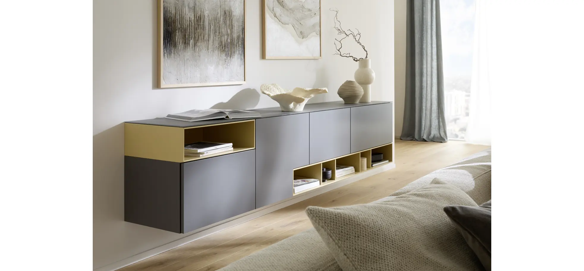 Sideboard 3900 - BHT ca. 260x55x45 cm, Lack, Steingrau