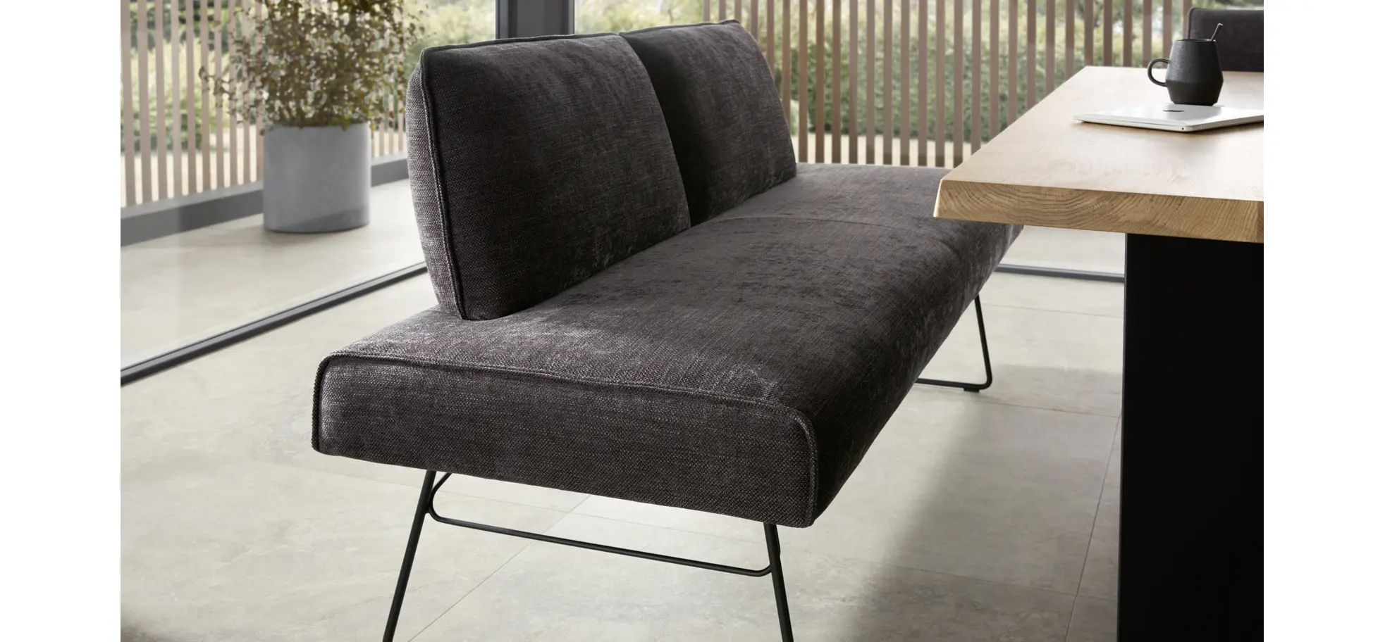 Polsterbank Elda - Breite ca. 184 cm, Stoff, Anthrazit