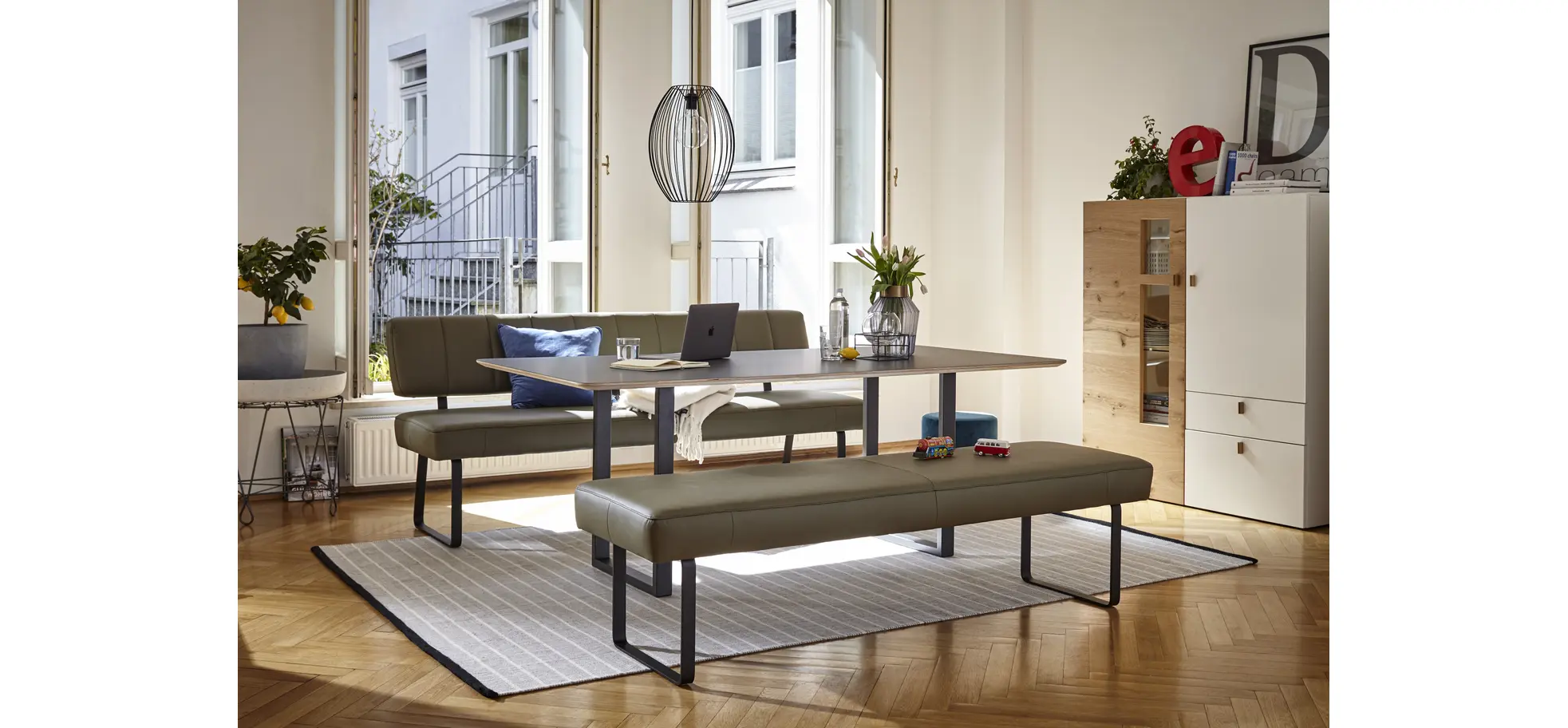 Polsterbank Carmelo - Breite ca. 163cm, Leder, Olive