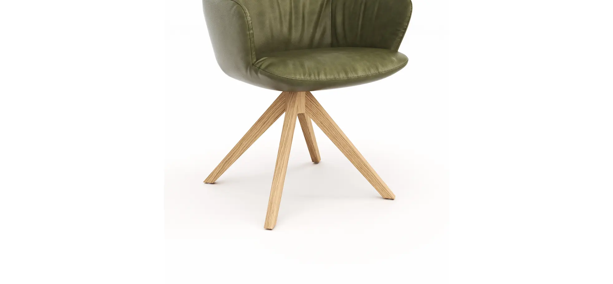 Armlehnstuhl Pegara - Leder, Moos, Beine, Eiche massiv