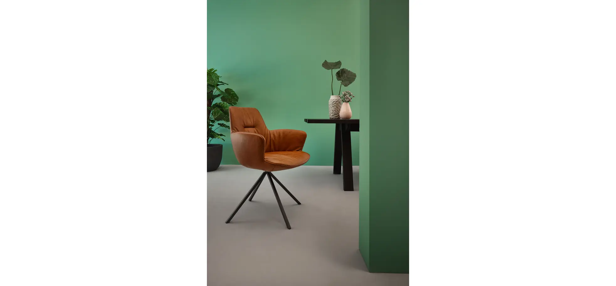 Armlehnstuhl Pegara - Leder, Cognac