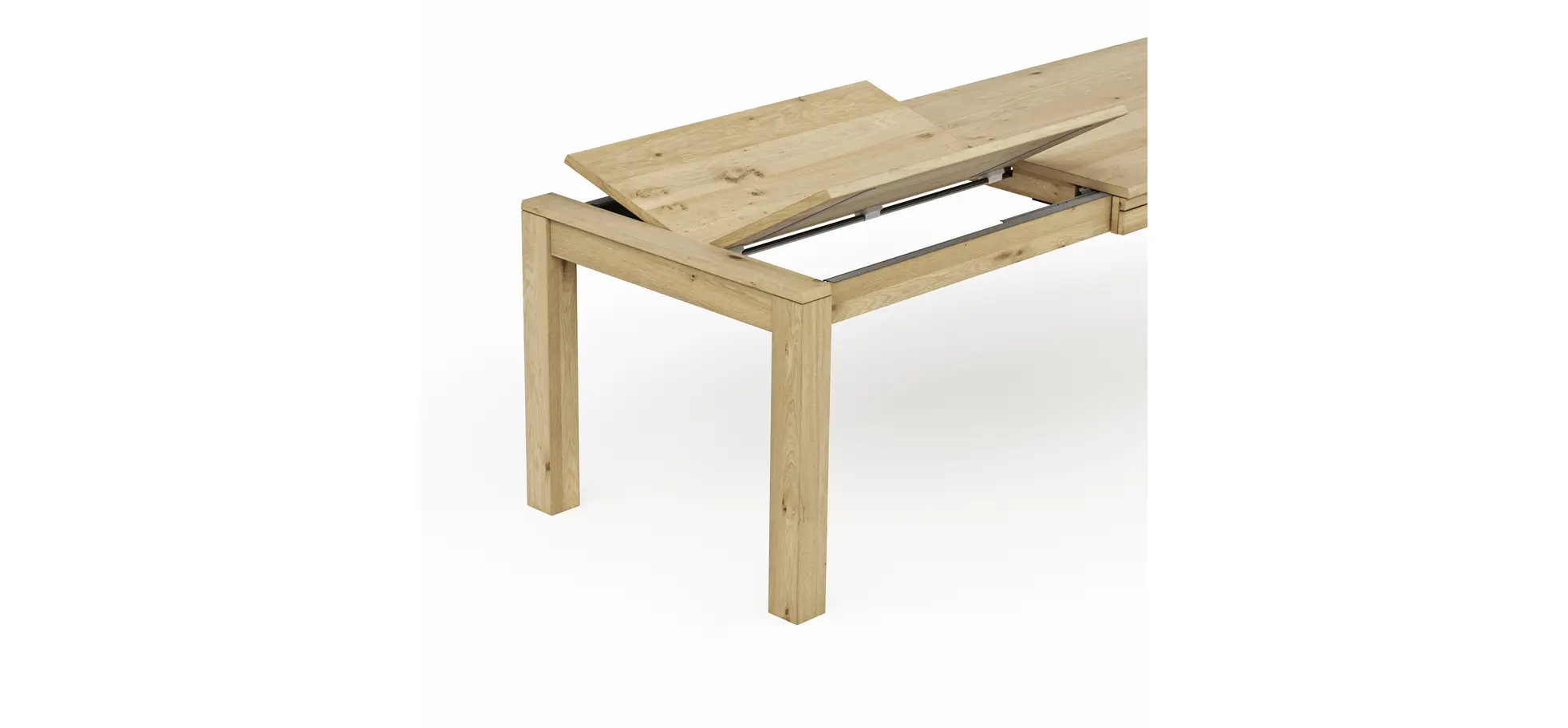 Esstisch Amora - ausziehbar, LB ca. 180x90 cm, Wildeiche massiv bianco