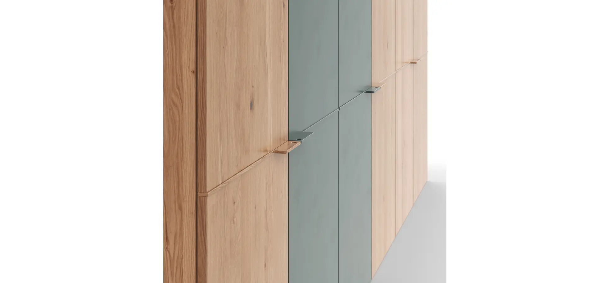 Drehtürenschrank Matera, B ca. 302, Ethno Eiche, Glas, blaugrün