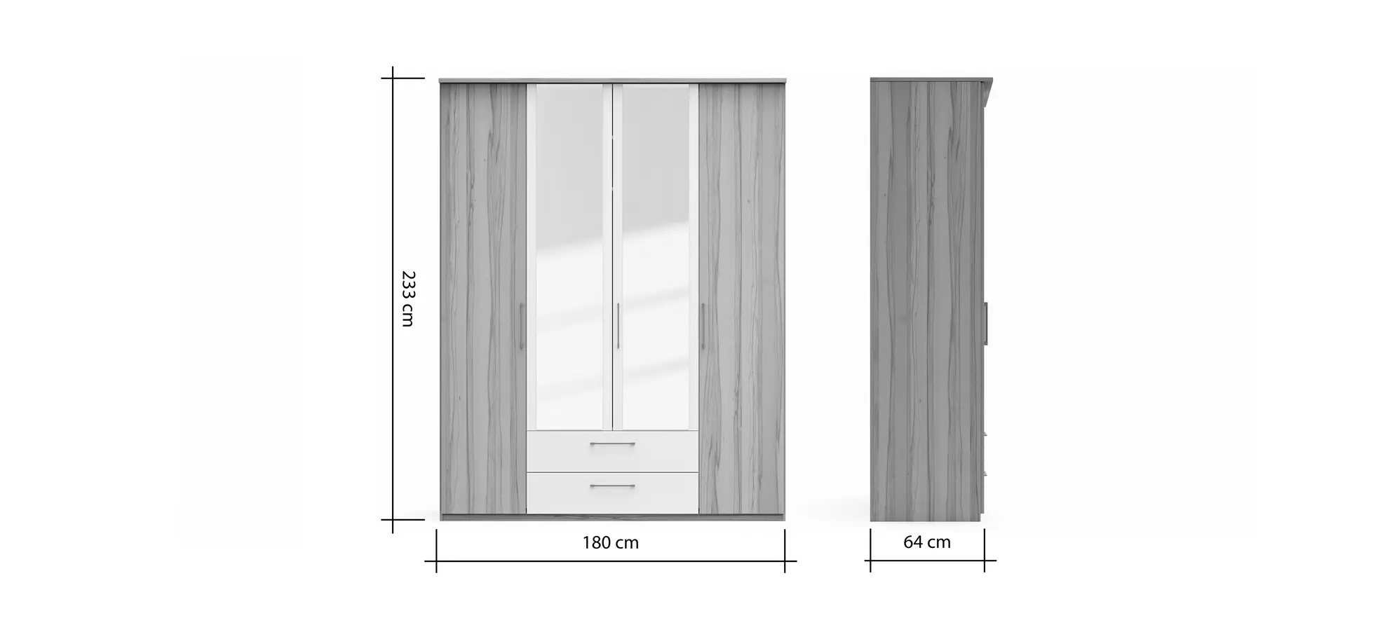 Drehtürenschrank Viana - B. ca. 180 cm, Furnier, Kernbuche, Weiß