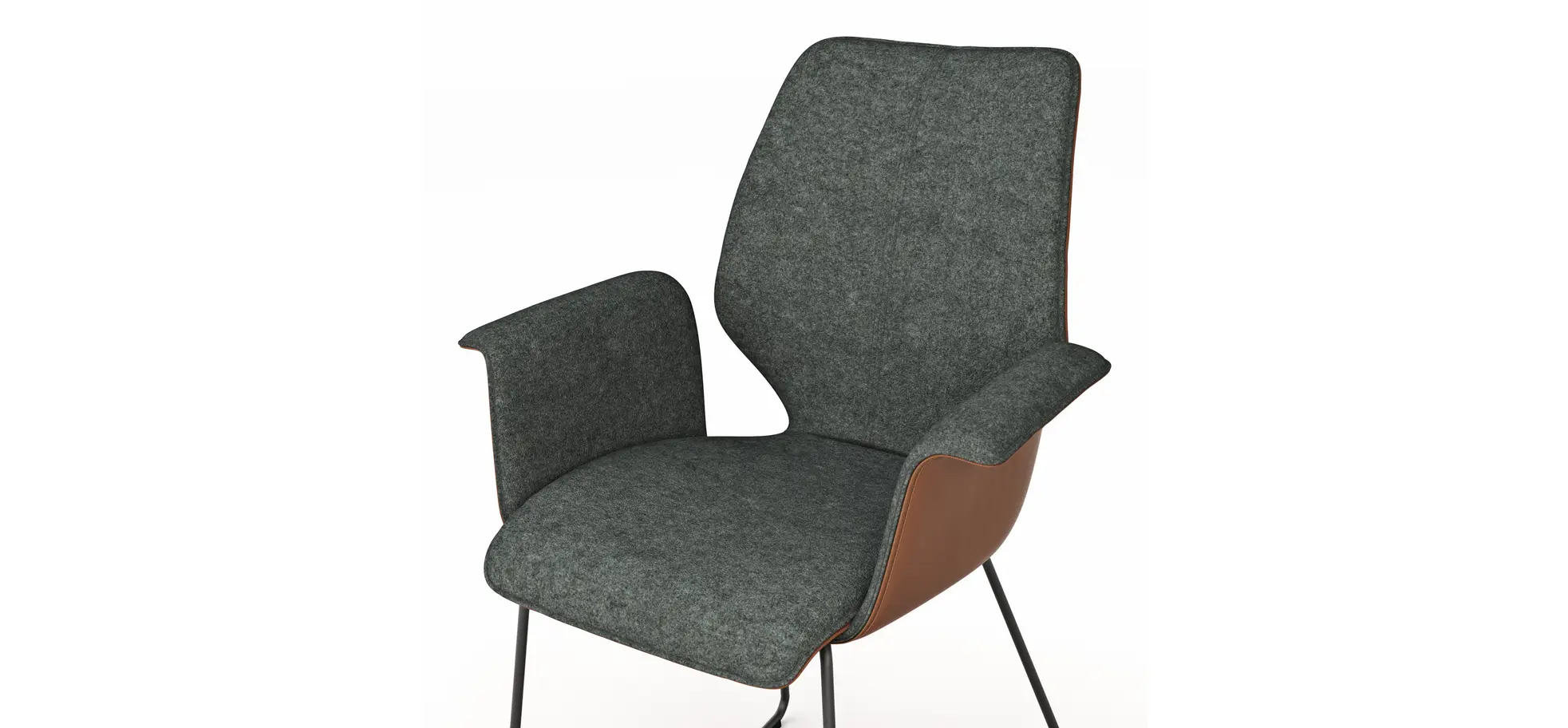 Armlehnstuhl Penthouse - Stoff, Steingrau, Leder, Cognac, Kufen, Anthrazit