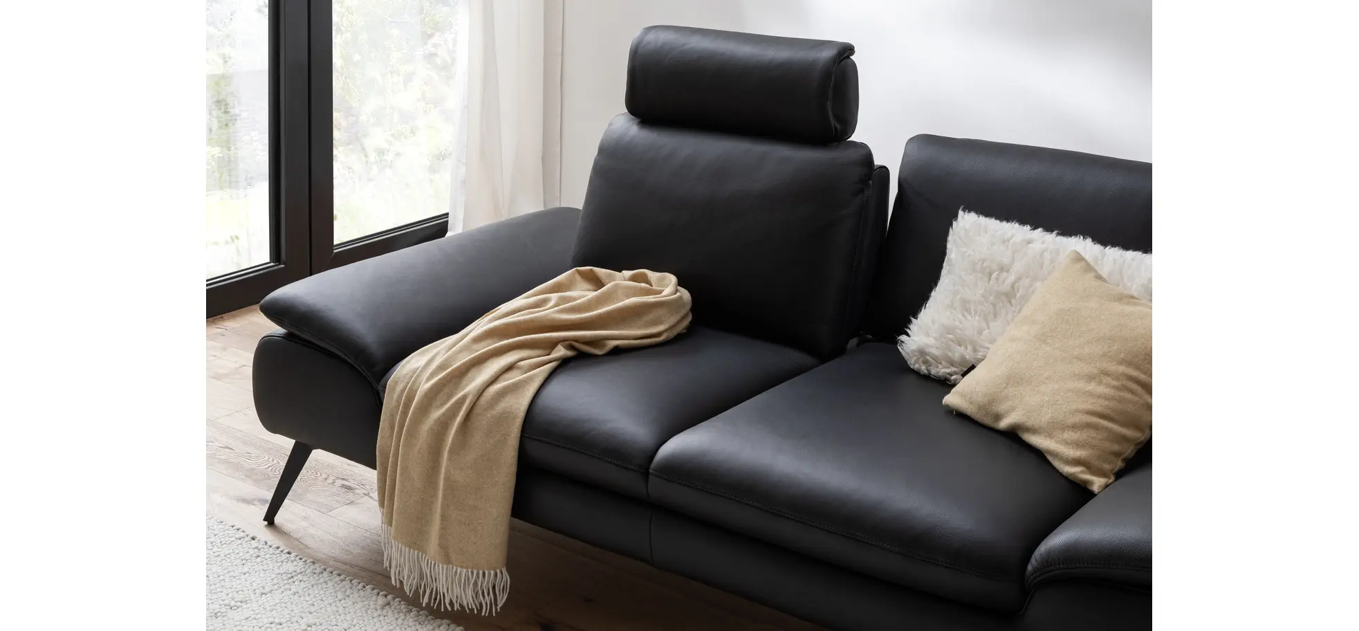 Sofa Collina - 2,5-Sitzer, Leder, Schwarz