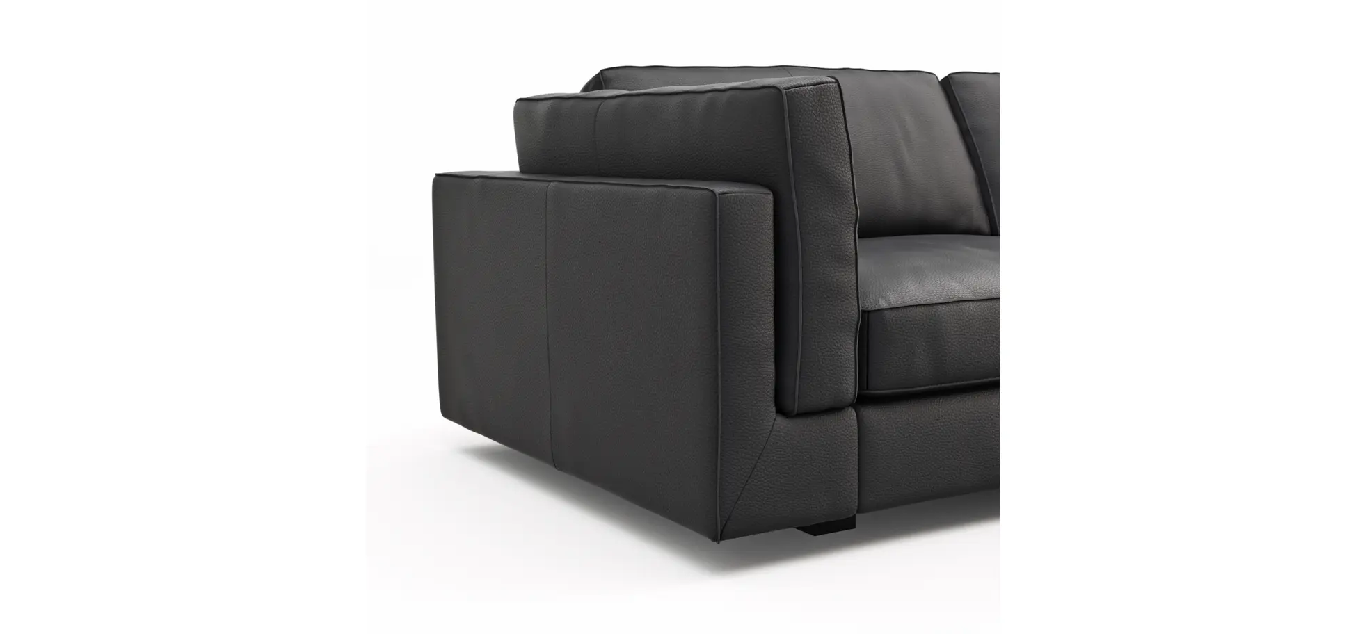 Sofa Aprino 3 - 3,5-Sitzer L, Dickleder, schwarz, Armlehne Kissen