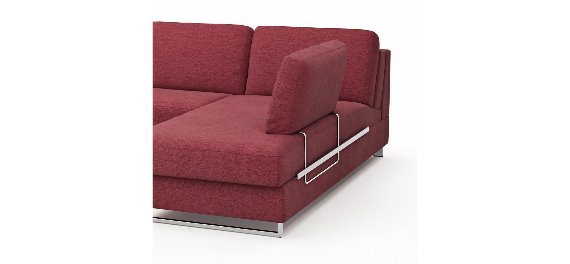Ecksofa Nuoro - 2-Sitzer mit Longchair rechts inkl. Schlaffunktion und Bettkasten, Stoff, Rubin