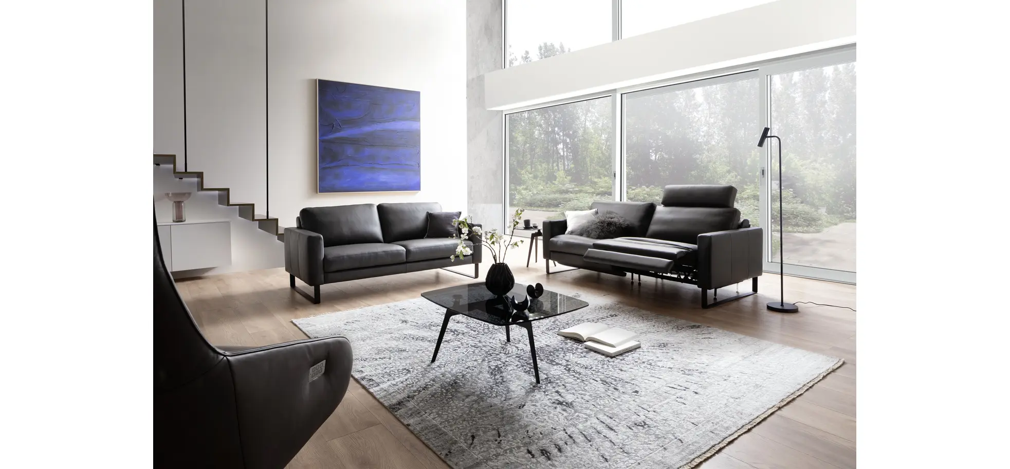 Sofa Enna - 3,5-Sitzer inklusive Relaxfunktion (motorisch), links und rechts, Leder, Anthrazit