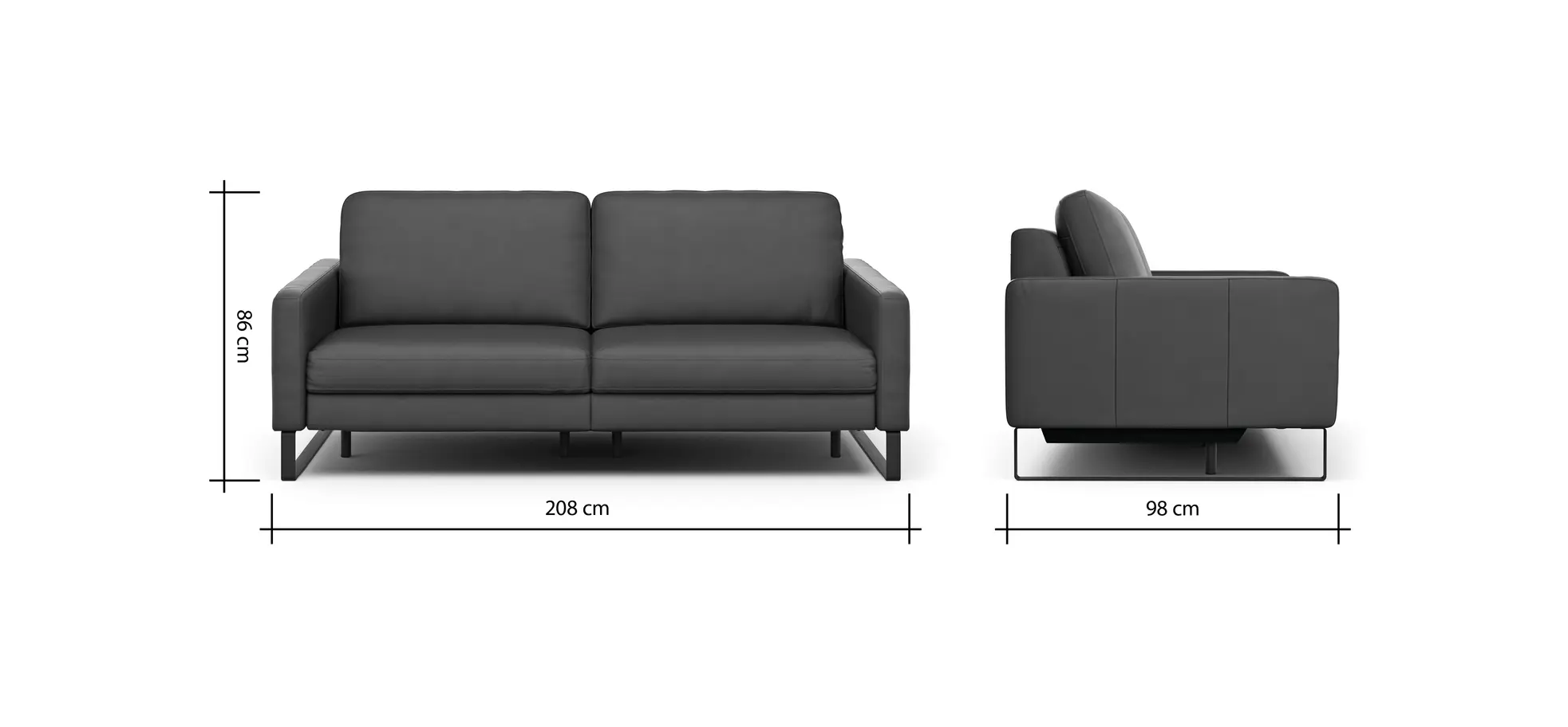 Sofa Enna - 3,5-Sitzer inklusive Relaxfunktion (motorisch), links und rechts, Leder, Anthrazit
