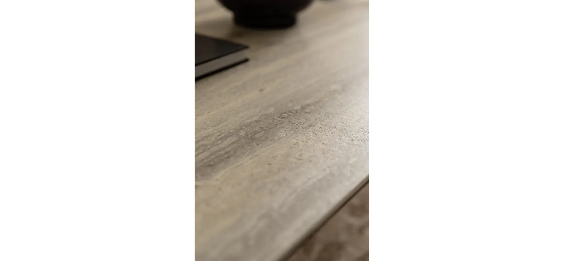 Couchtisch Cena - LB ca. 132x108 cm, Platten drehbar, Keramik, Travertin 