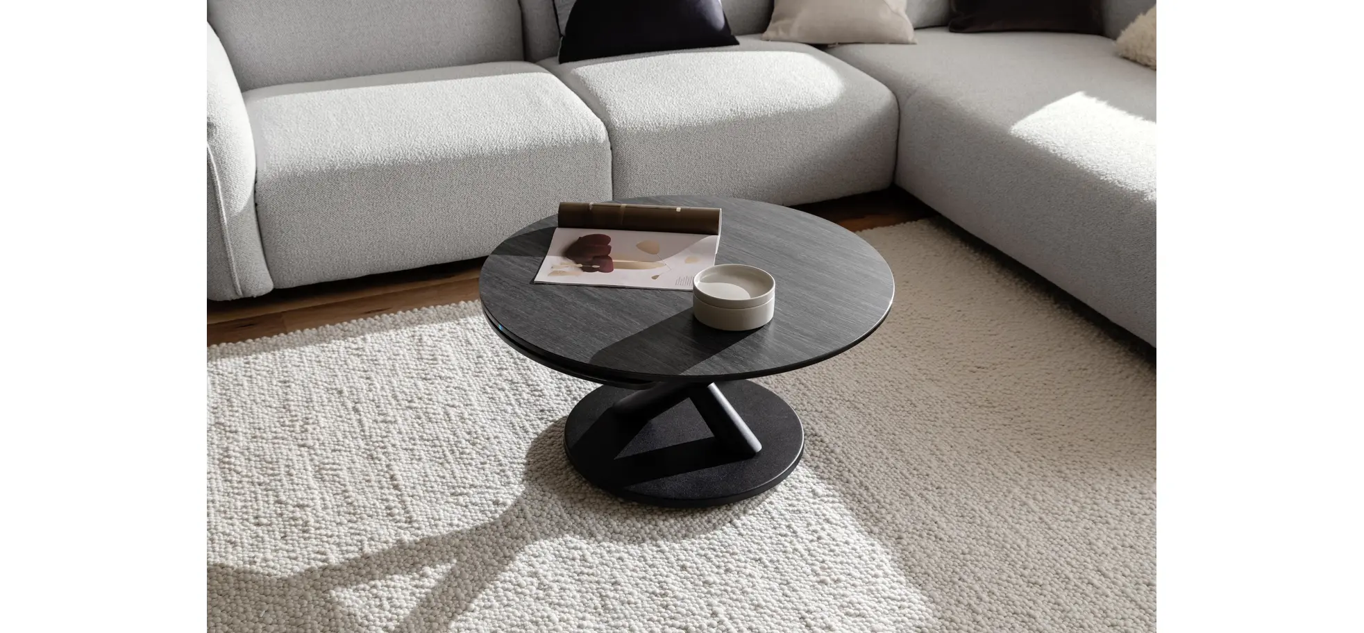 Couchtisch Spessa - LB ca. 128x80 cm, drehbar, Keramik, Anthrazit