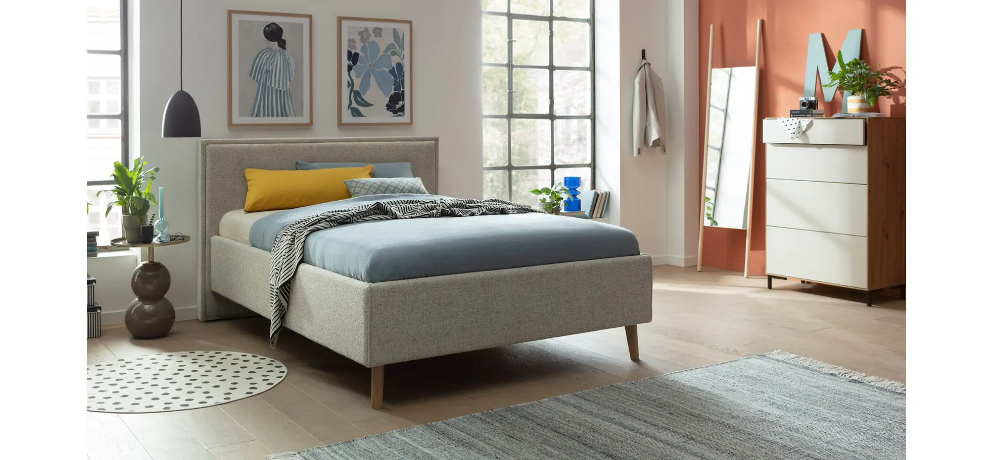 Bettgestell Carmen - Liegefläche ca. 140x200cm, Stoff, Beige