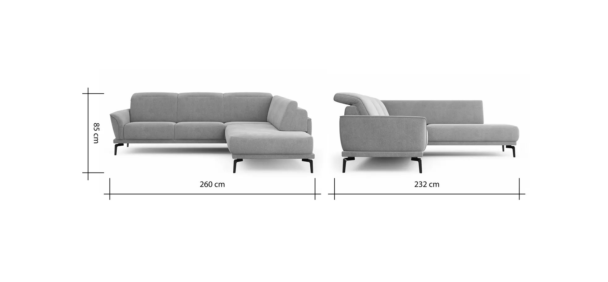Ecksofa Amadena - 2-Sitzer mit Ecke rechts inkl. Kopfteilverstellung und Sitzvorzug, Stoff, Creme