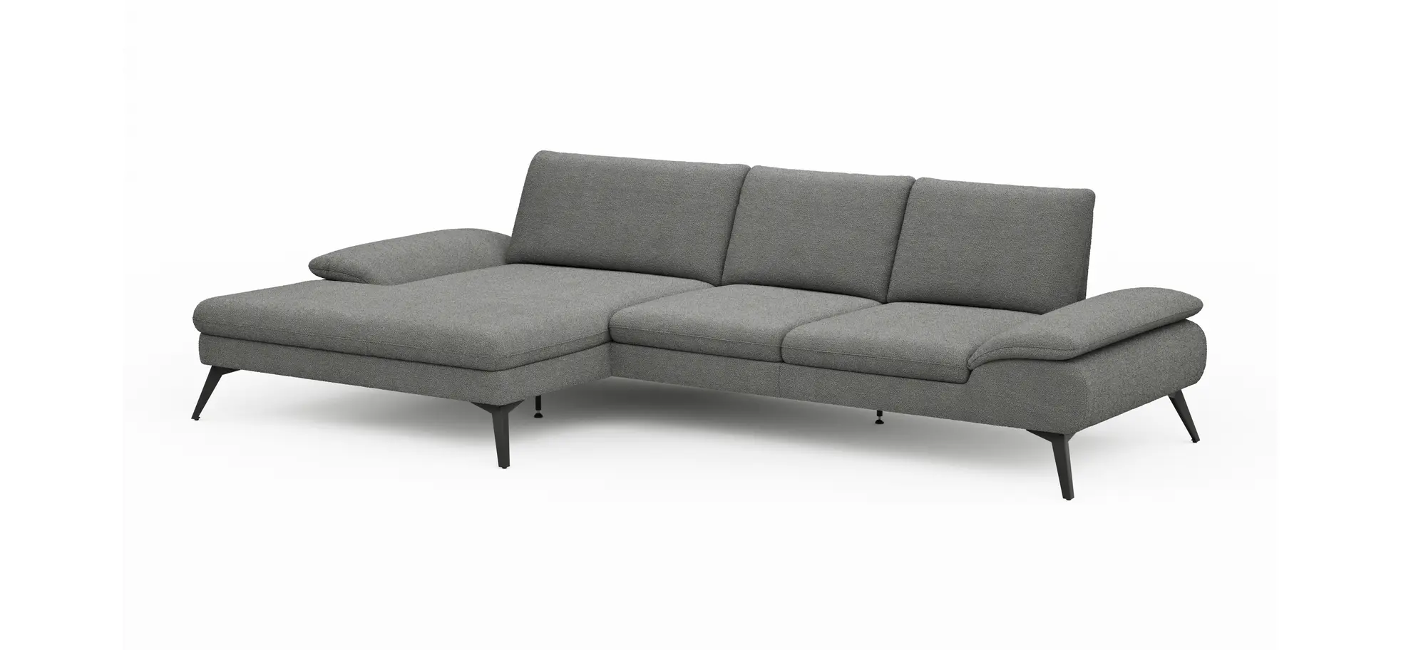 Ecksofa Collina - Longchair links, 2,5-Sitzer inkl. Sitztiefen- u. Armlehehnenverstellung, Stoff, Dunkelgrau