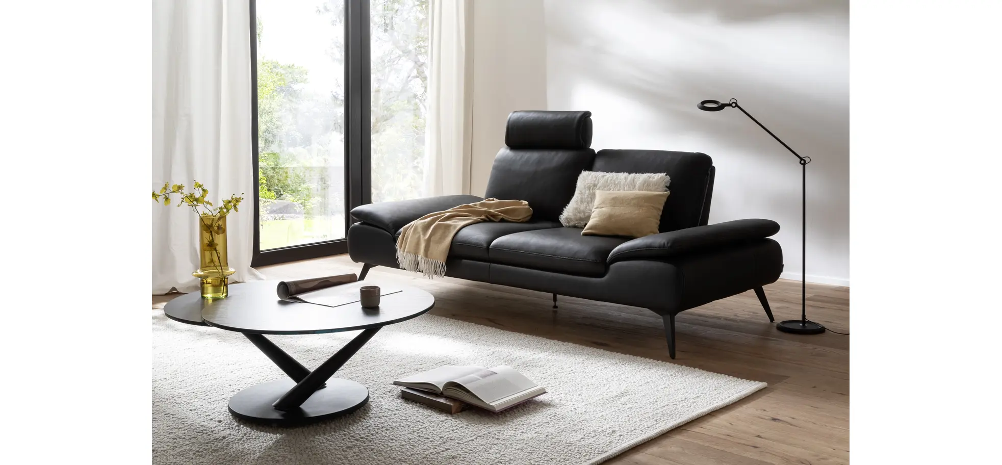 Couchtisch Spessa - LB ca. 128x80 cm, drehbar, Keramik, Anthrazit