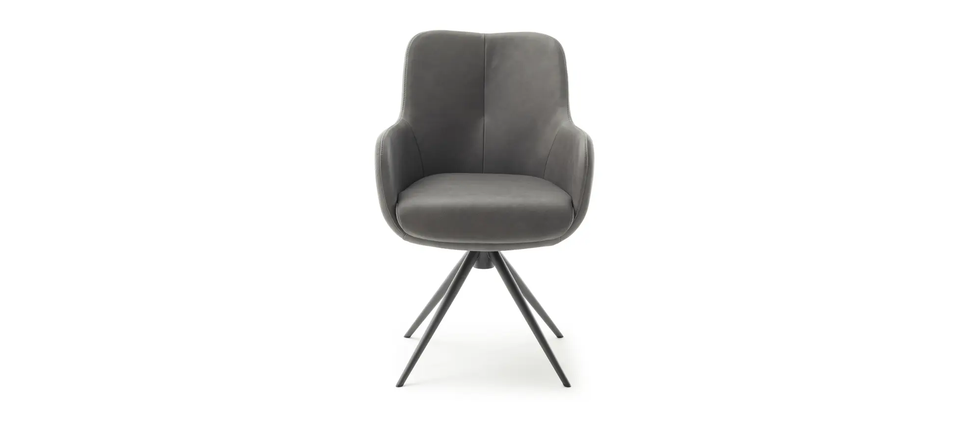 Armlehnstuhl Mis - Leder, Dunkelgrau, Gestell, Anthrazit