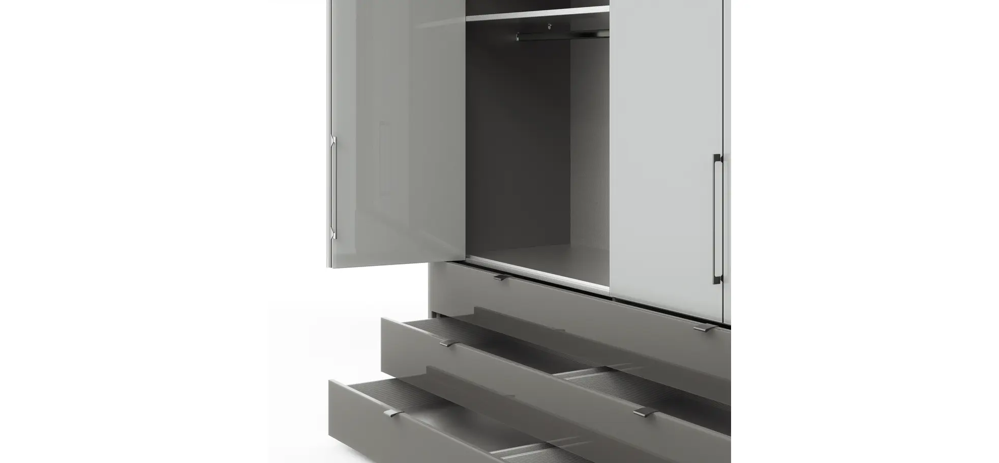 Drehtürenschrank Marbella - B. ca. 157cm, Korpus Melamin, Grau, Front Glas, Weiß