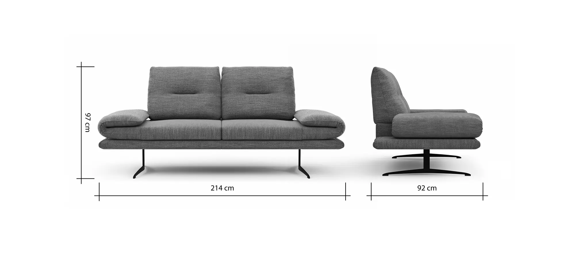 Sofa Lucero - 2,5-Sitzer inkl. Drehsitze und Armlehne/Rückenlehne und Sitztiefe verstellbar, Leder, Taupe 